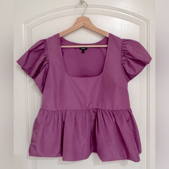 Express Square Neck Flutter Sleeve Peplum Babydoll Top Size M - Picture 6 of 12